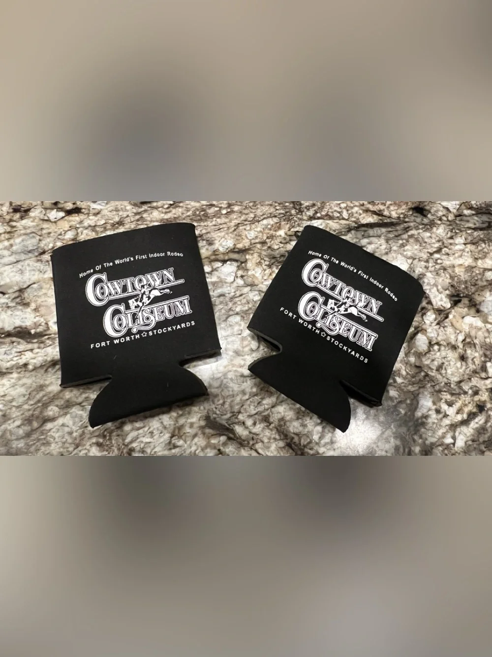Set of 2 Cowtown Coliseum Fort Worth Stockyards Can Koozies (Black)